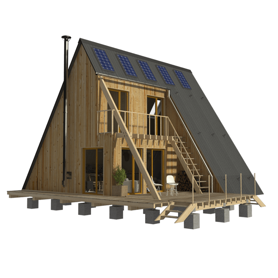 double a frame cabin with roof