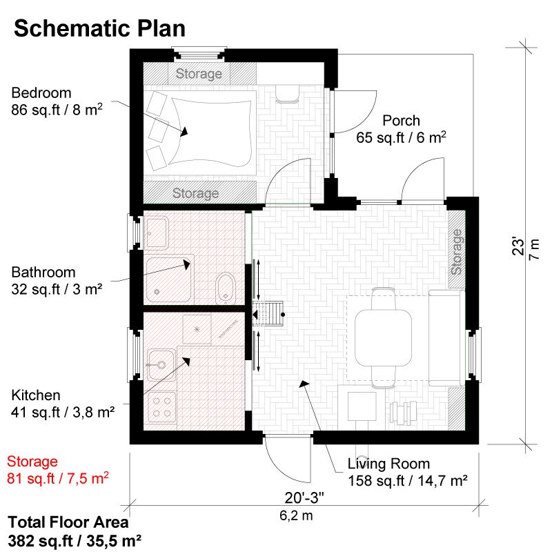 One Bedroom House Floor Plans 