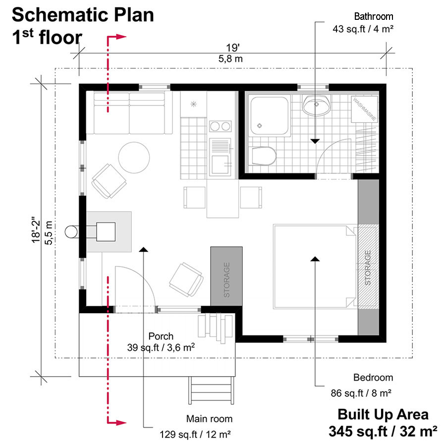 Bungalow building structure 3d model layout sketch-up file